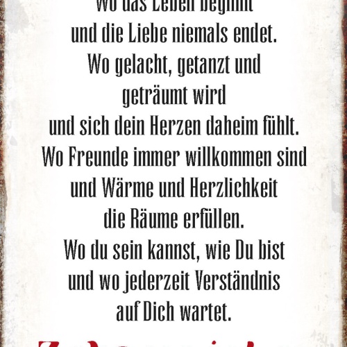 Schild Spruch Zuhause ist wo das Leben beginnt Zuhause ist es am schönsten JW