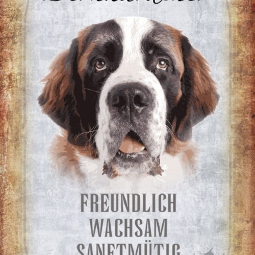 Schild Spruch Bernhardiner Hund Steckbrief Freundlich Wachsam JW