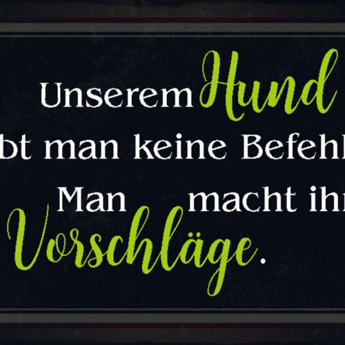 Schild Spruch Unserem Hund gibt man keine Befehle man macht ihm Vorschläge JW