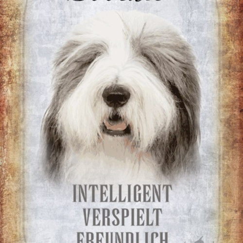 Schild Spruch Bobtail Hund Steckbrief Intelligent Verspielt JW
