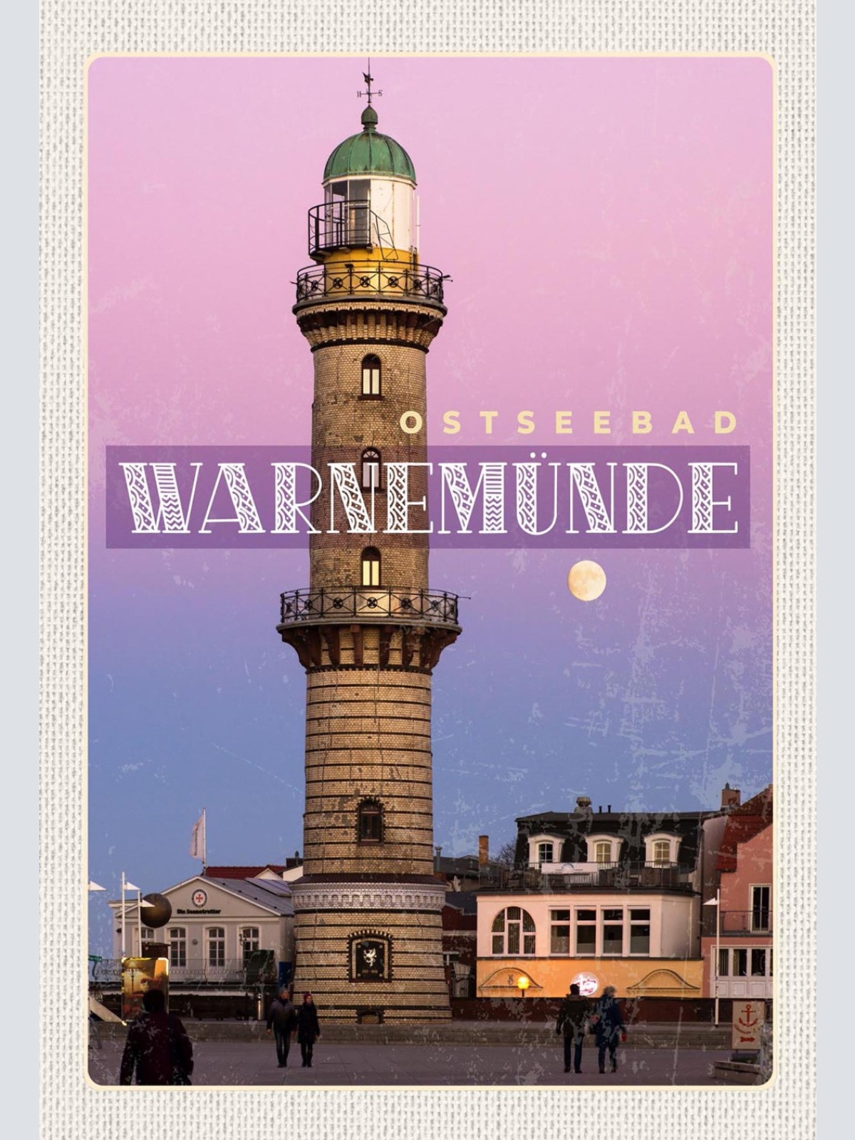 Schild Spruch Ostseebad Warnemünde Leuchtturm Mond JW