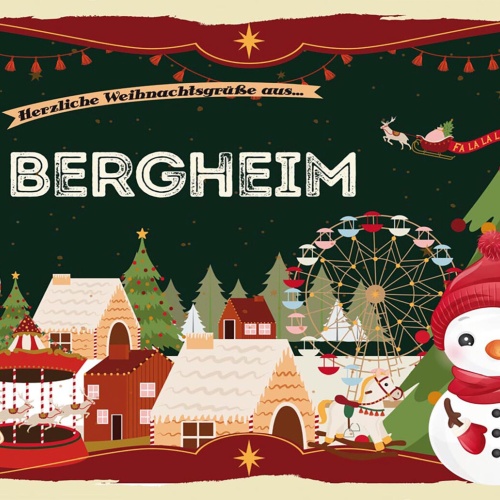 Schild Spruch Herzliche Weihnachtsgrüße aus Bergheim Comic Schneemann JW