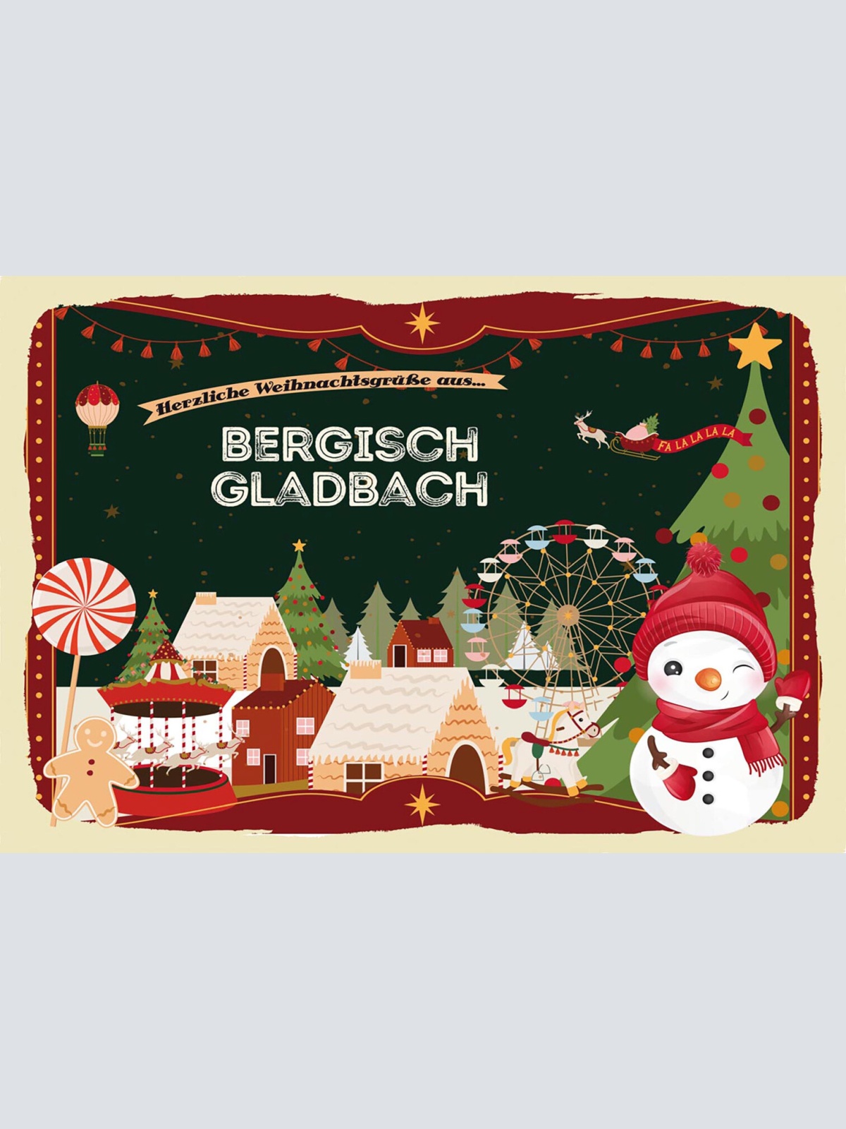 Schild Spruch Herzliche Weihnachtsgrüße aus Bergisch Gladbach Comic JW