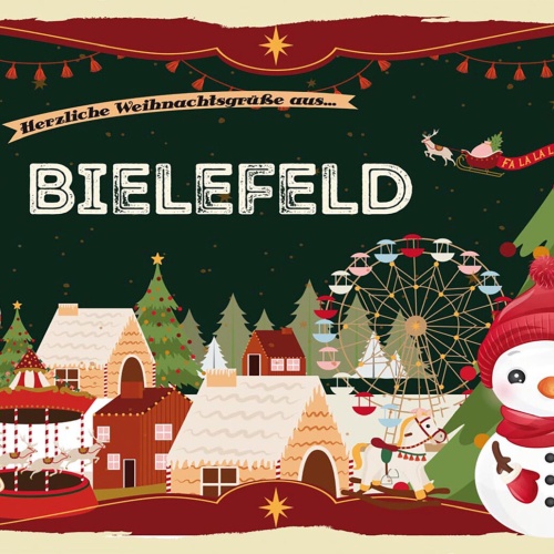 Schild Spruch Herzliche Weihnachtsgrüße aus Bielefeld Comic Schneemann JW