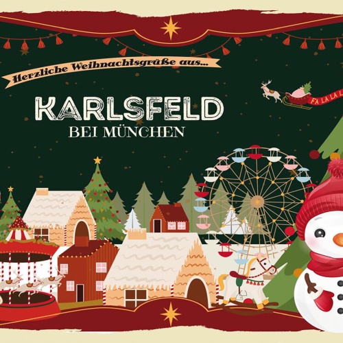 Schild Spruch Herzliche Weihnachtsgrüße aus Karlsfeld bei München Comic JW
