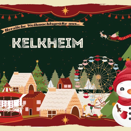 Schild Spruch Herzliche Weihnachtsgrüße aus Kelkheim Comic Schneemann JW