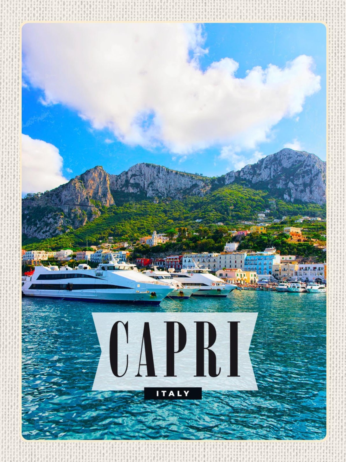 Schild Capri Italy Italien Insel Hafen Schiff 12x18 20x30 30x40 Blech od. Holz