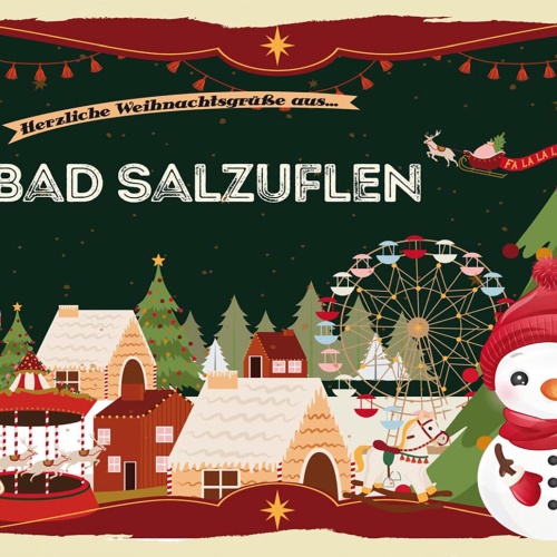 Schild Spruch Herzliche Weihnachtsgrüße aus Bad Salzuflen Comic Schneemann JW
