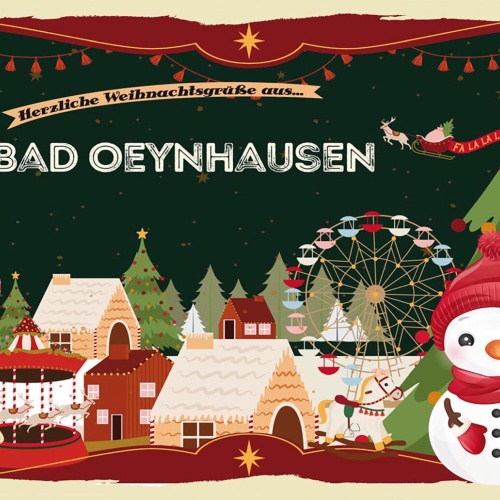 Schild Spruch Herzliche Weihnachtsgrüße aus Bad Oeyenhausen Comic Schneemann JW