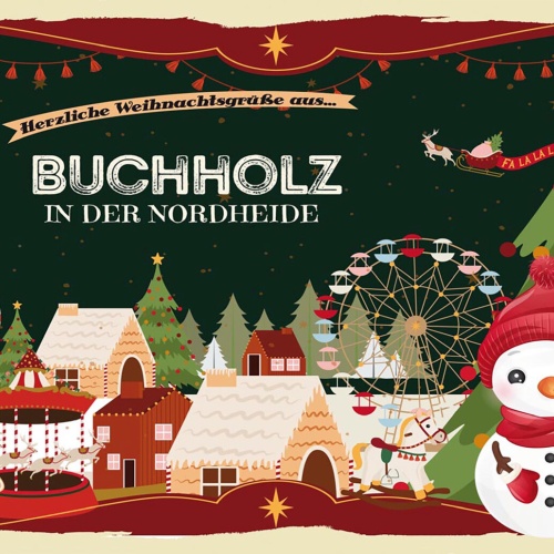 Schild Spruch Herzliche Weihnachtsgrüße aus Buchholz Comic Schneemann JW