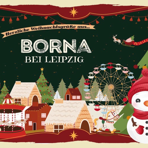 Schild Spruch Herzliche Weihnachtsgrüße aus Borna Comic Schneemann JW