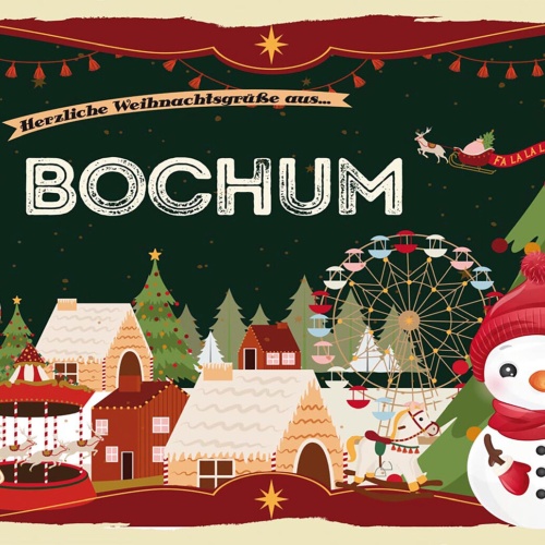 Schild Spruch Herzliche Weihnachtsgrüße aus Bochum Comic Schneemann JW