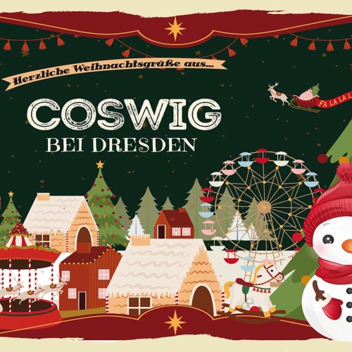 Schild Spruch Herzliche Weihnachtsgrüße aus Coswig Comic Schneemann JW