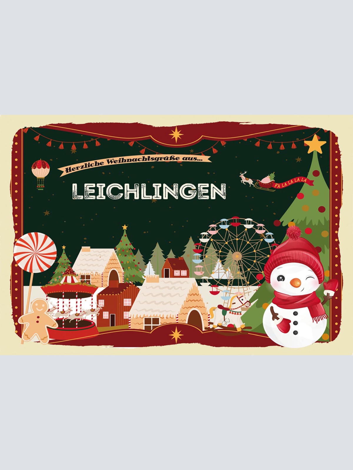 Schild Spruch Herzliche Weihnachtsgrüße aus Leichlingen Comic Schneemann JW