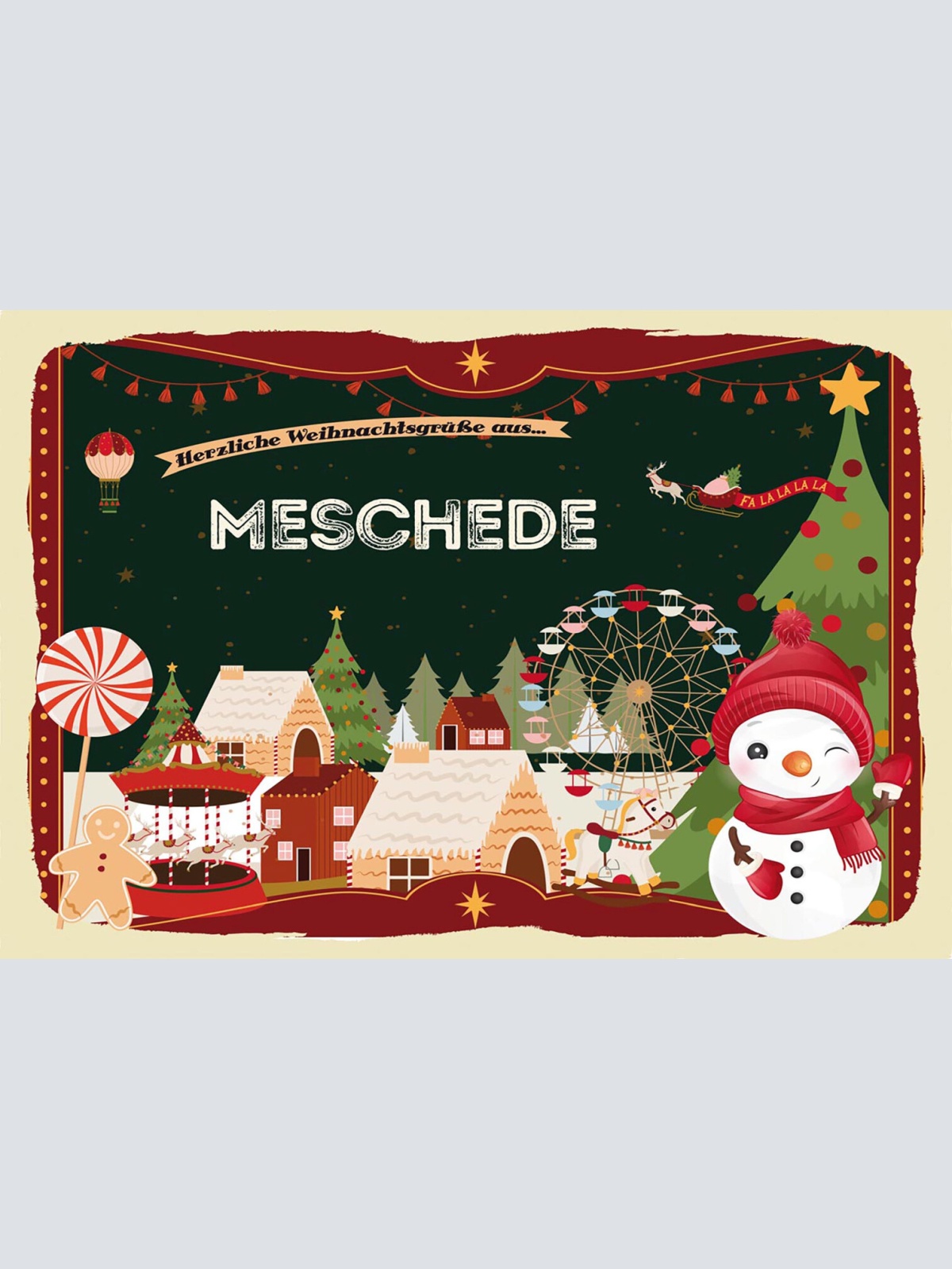 Schild Spruch Herzliche Weihnachtsgrüße aus Meschede Comic Schneemann JW