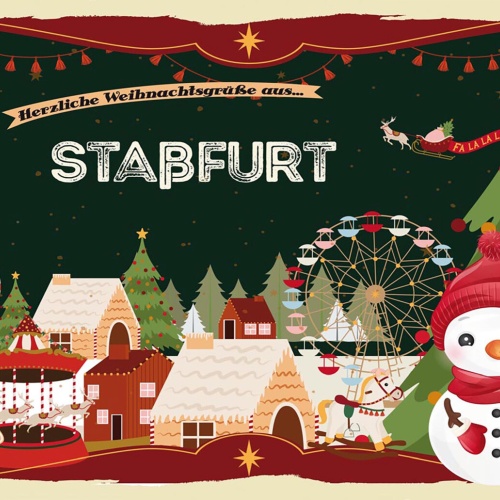 Schild Spruch Herzliche Weihnachtsgrüße aus Straßfurt Comic Schneemann JW