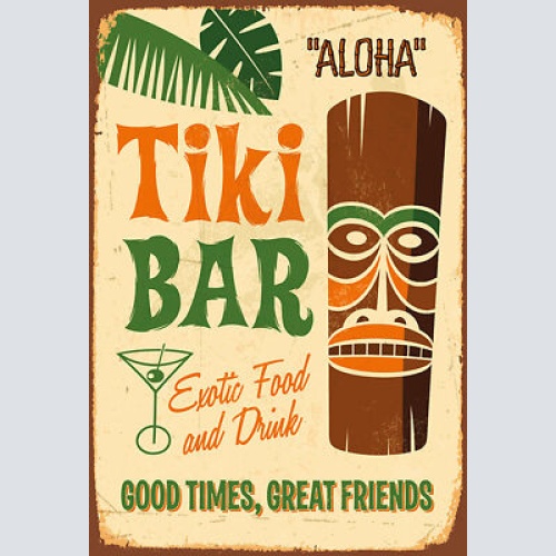 Schild Spruch Tiki Bar Alkohol Exotic Food and Drink Aloha Good times Comic JW
