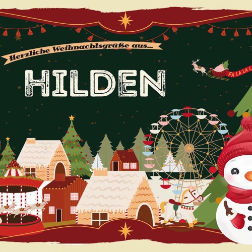 Schild Spruch Herzliche Weihnachtsgrüße aus Hilden Comic Schneemann JW