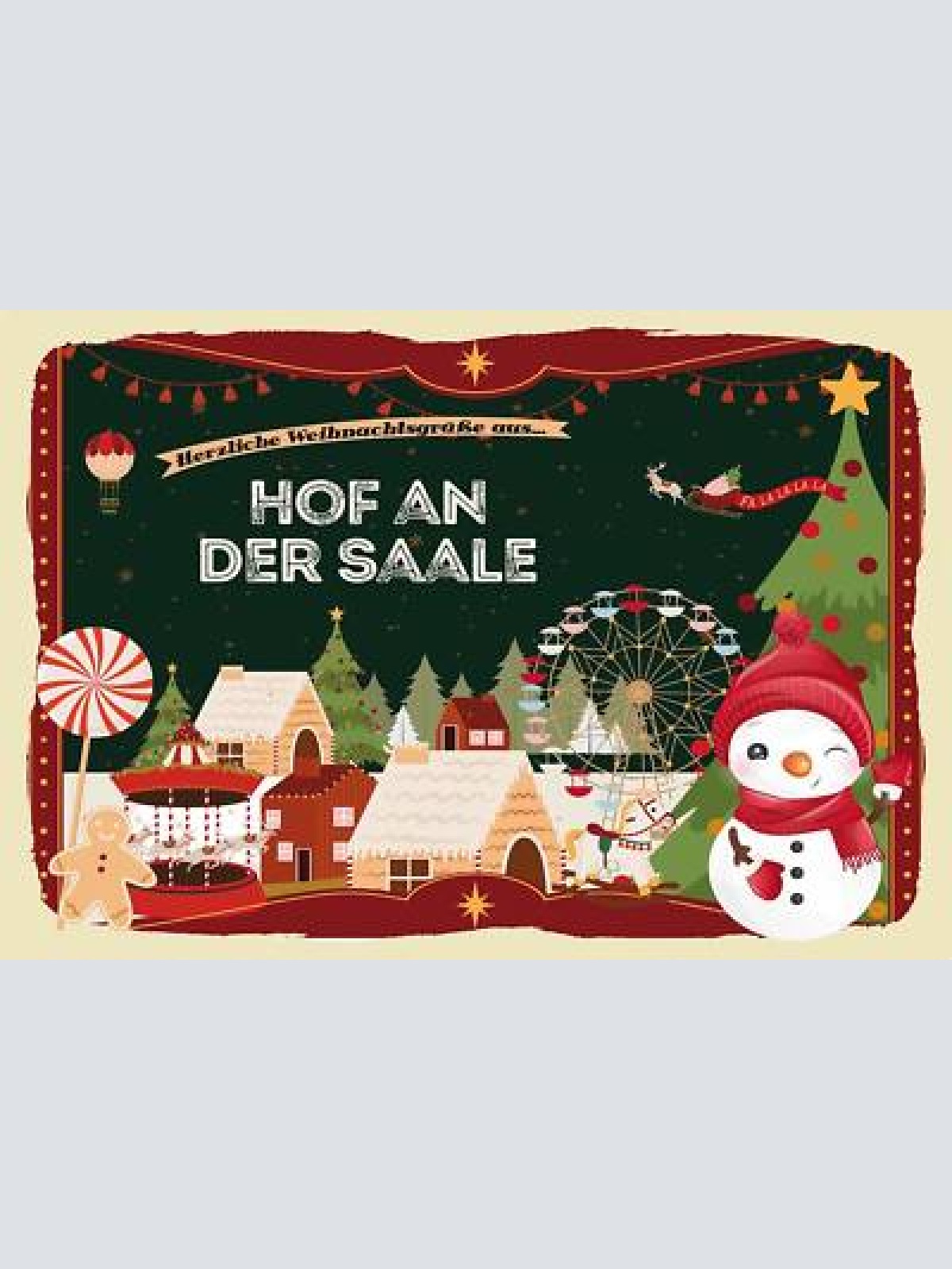 Schild spruch herzliche weihnachtsgrüße aus hof an der saale comic jw