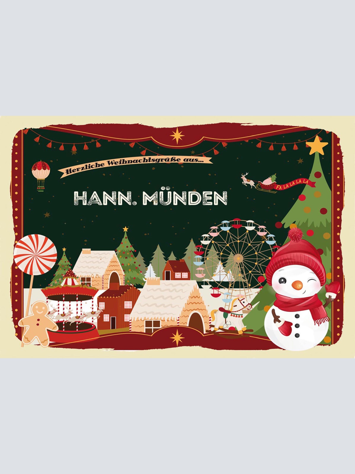 Schild Spruch Herzliche Weihnachtsgrüße aus Hann. Münden Comic JW