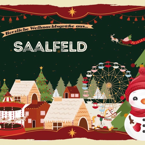 Schild Spruch Herzliche Weihnachtsgrüße aus Saalfeld Comic Schneemann JW