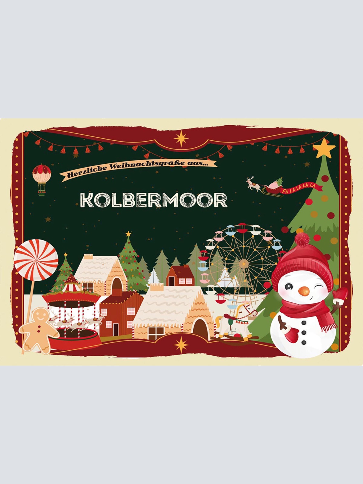 Schild Spruch Herzliche Weihnachtsgrüße aus Kolbermoor Comic Schneemann JW