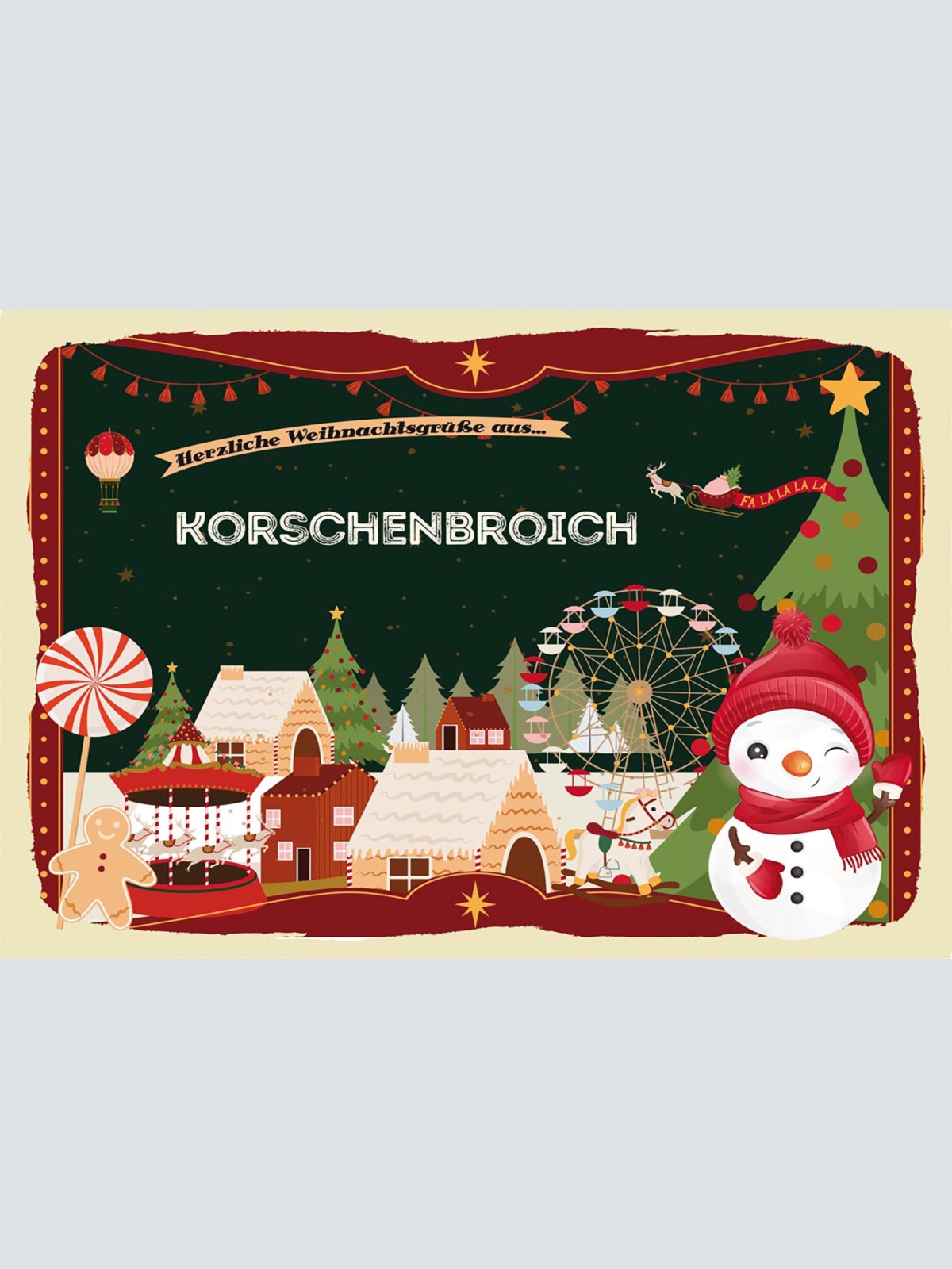 Schild Spruch Herzliche Weihnachtsgrüße aus Korschenbroich Comic Schneemann JW