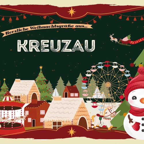 Schild Spruch Herzliche Weihnachtsgrüße aus Kreuzau Comic Schneemann JW