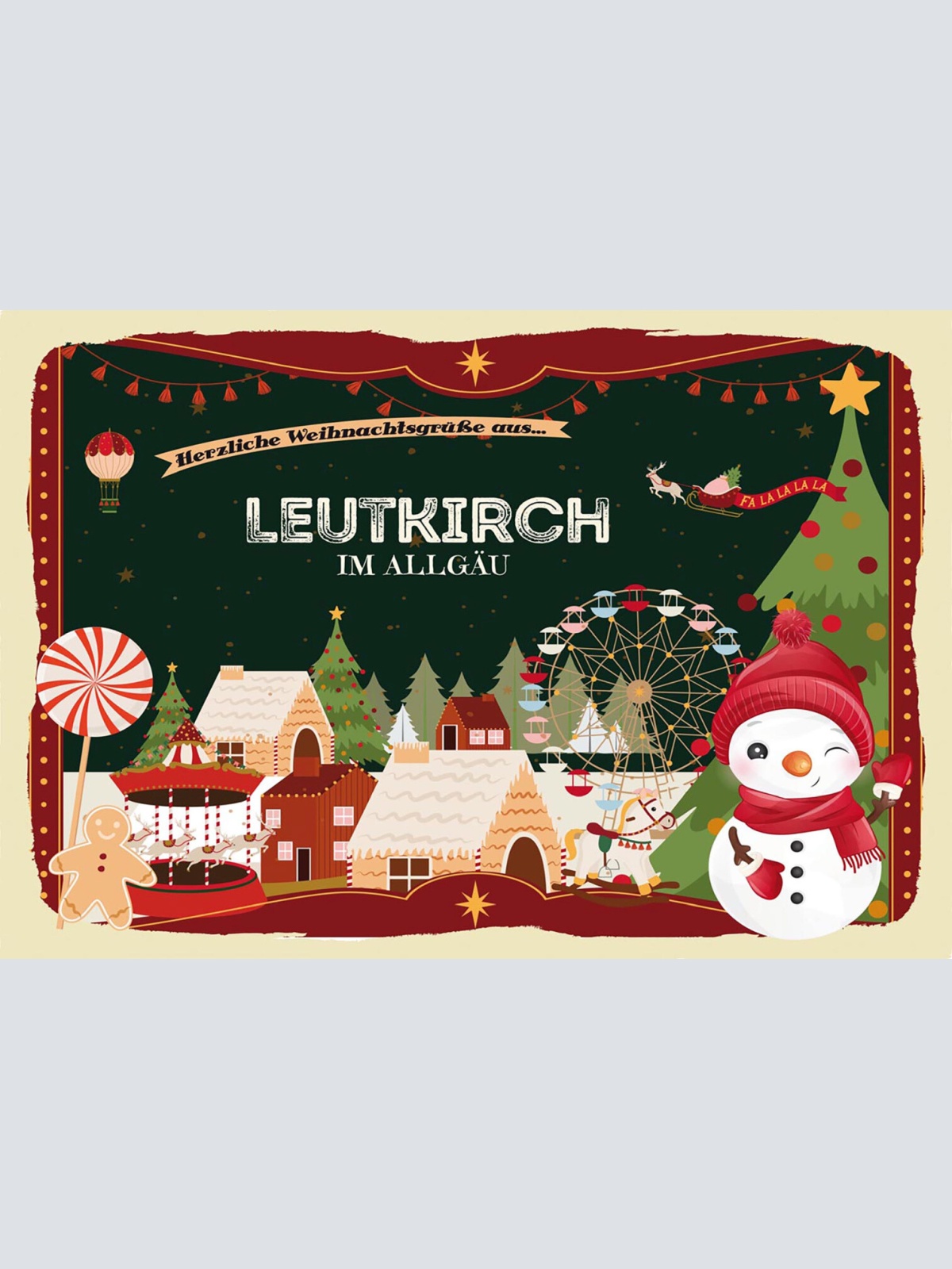 Schild Spruch Herzliche Weihnachtsgrüße aus Leutkirch im Allgäu Comic JW