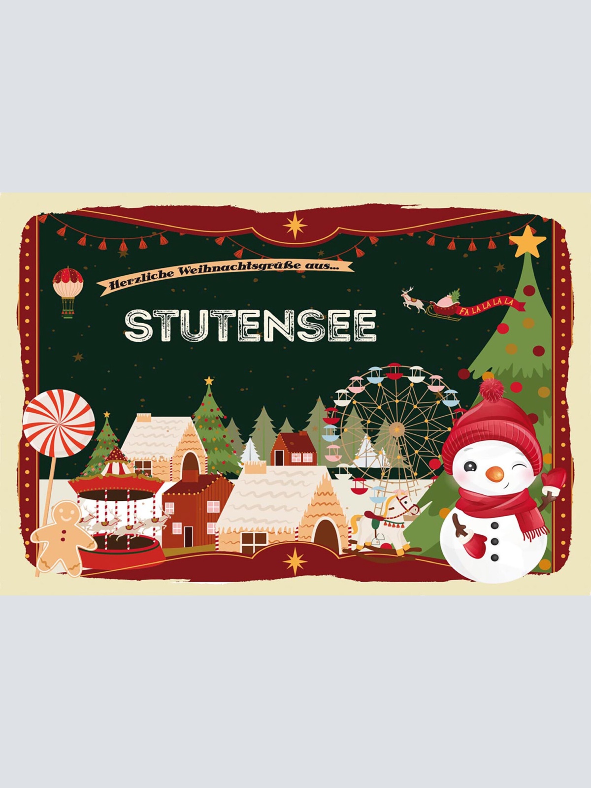 Schild Spruch Herzliche Weihnachtsgrüße aus Stutensee Comic Schneemann JW