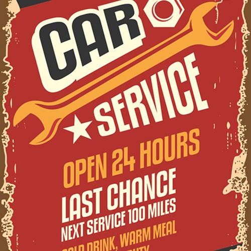 Schild Spruch Car Service Autowerkstatt Cold Drink Warm Meal Mechanic on duty JW