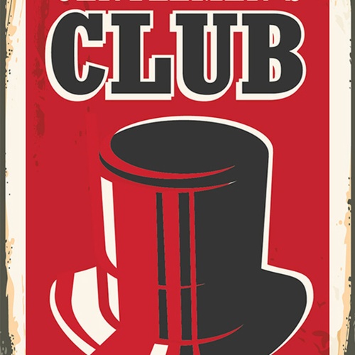 Schild Spruch Gentlemens Club Zylinder Comic JW