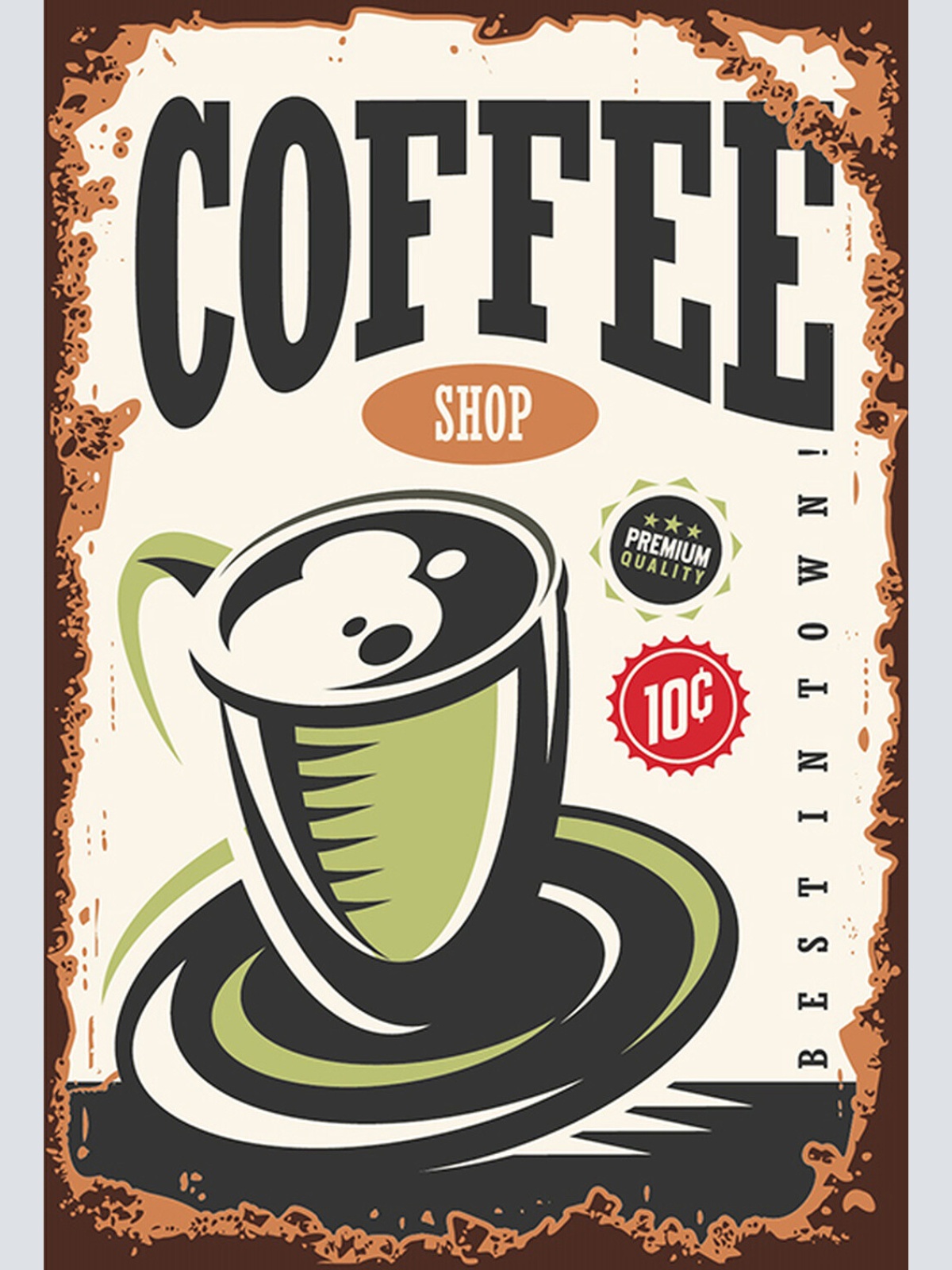 Schild Spruch Coffee Shop Best in Town Kaffeeladen Essen Comic JW