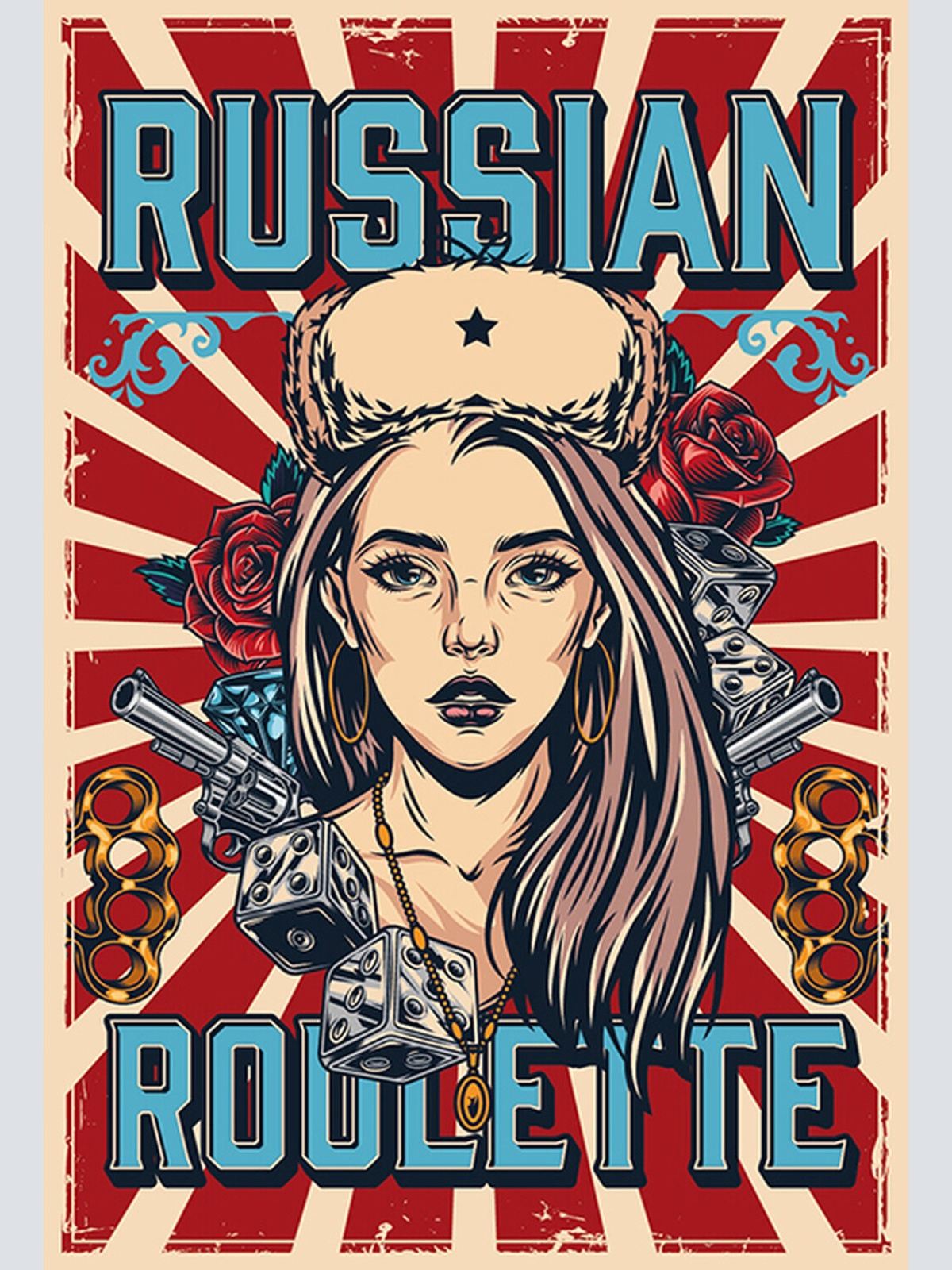 Schild Spruch Russian Roulette Frau Comic Spiel Waffen Schlagring JW