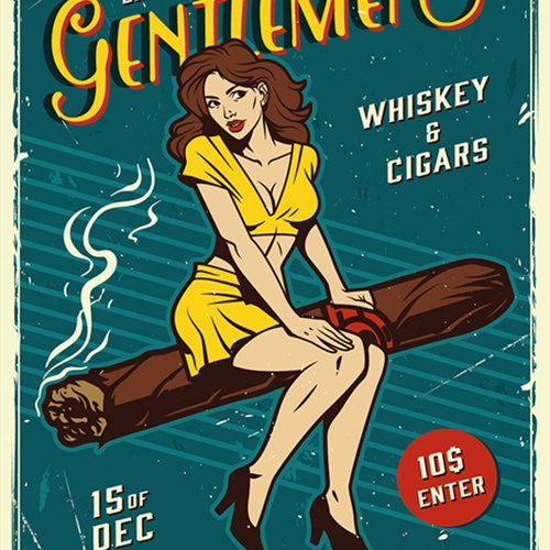 Schild Spruch Party for gentlemen Whiskey Cigars Sexy Frau Comic Alkohol JW