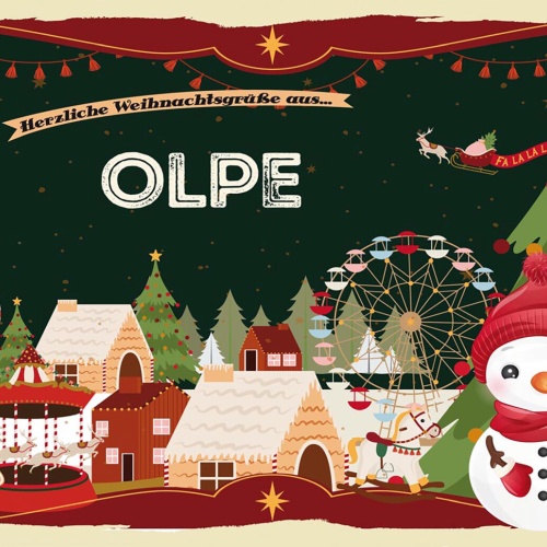 Schild Spruch Herzliche Weihnachtsgrüße aus Olpe Comic Schneemann JW