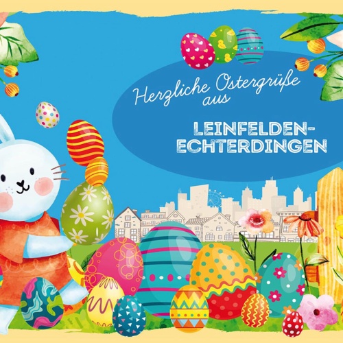 Schild Spruch Herzliche Ostergrüße aus Leinfelden-Echterdingen Osterhase JW