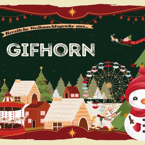 Schild Spruch Herzliche Weihnachtsgrüße aus Gifhorn Comic Schneemann JW