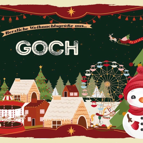 Schild Spruch Herzliche Weihnachtsgrüße aus Goch Comic Schneemann JW