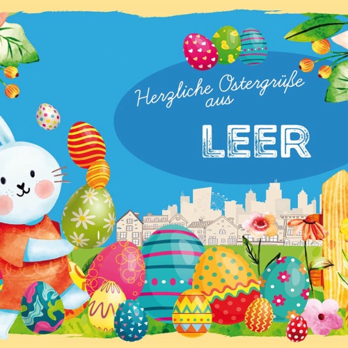 Schild Spruch Herzliche Ostergrüße aus Leer Osterhase Eier Comic JW