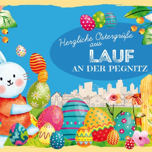 Schild Spruch Herzliche Ostergrüße aus Lauf an der Pegnitz Osterhase Comic JW