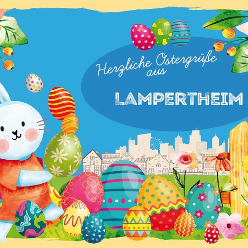 Schild Spruch Herzliche Ostergrüße aus Lampertheim Osterhase Eier Comic JW