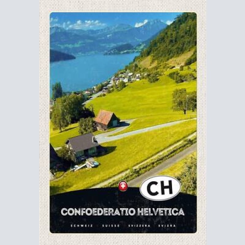 Schild spruch confoederatio helvetica switzerland schweiz see berge dorf jw