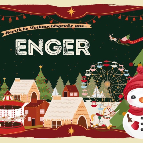 Schild Spruch Herzliche Weihnachtsgrüße aus Enger Comic Schneemann JW