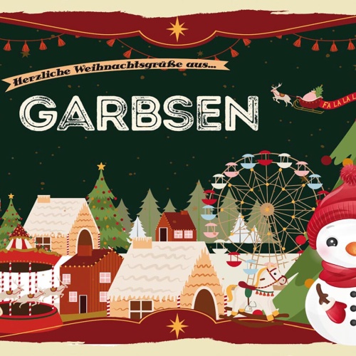 Schild Spruch Herzliche Weihnachtsgrüße aus Garbsen Comic Schneemann JW