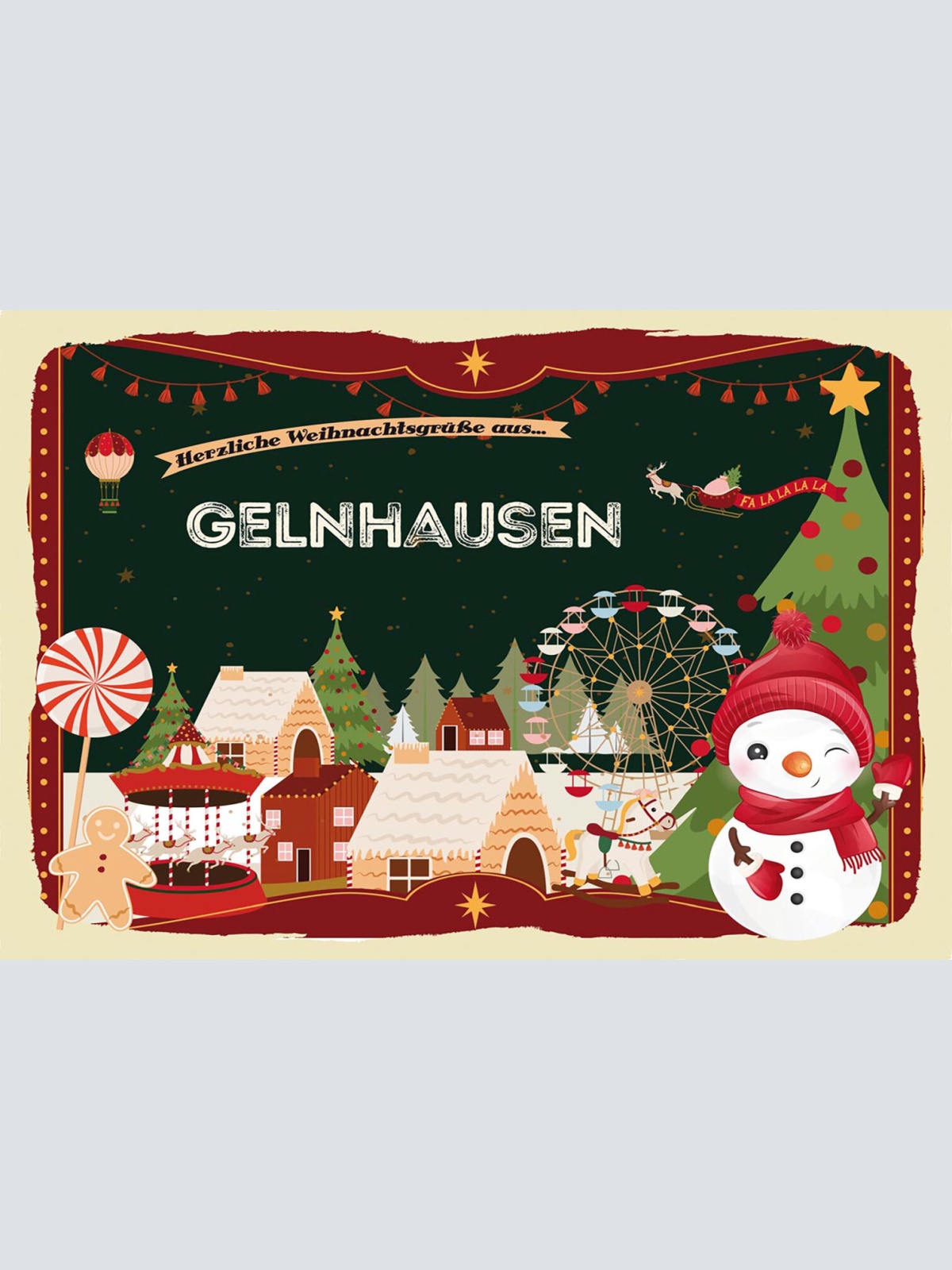 Schild Spruch Herzliche Weihnachtsgrüße aus Gelnhausen Comic Schneemann JW