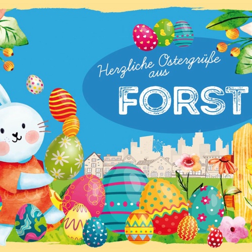 Schild Spruch Herzliche Ostergrüße aus Forst Osterhase Eier Comic JW