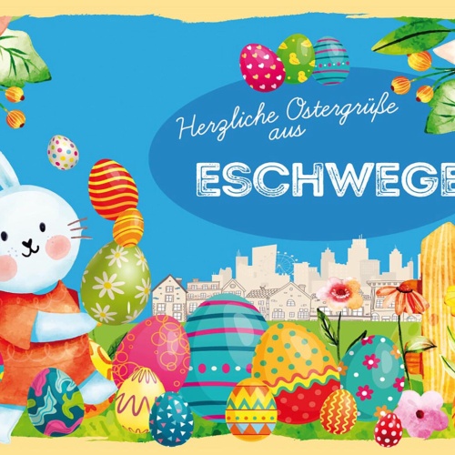 Schild Spruch Herzliche Ostergrüße aus Eschwege Osterhase Eier Comic JW