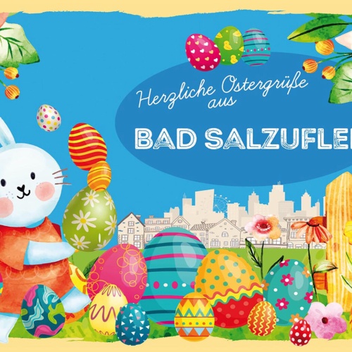 Schild Spruch Herzliche Ostergrüße aus Bad Salzuflen Osterhase Eier Comic JW