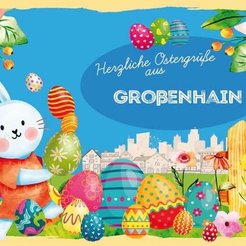Schild Spruch Herzliche Ostergrüße aus Großenhain Osterhase Eier Comic JW